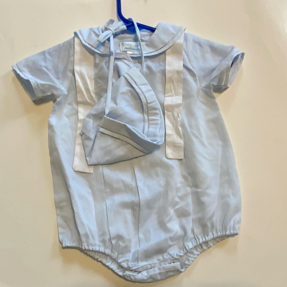 PETIT AMI BLUE COASTAL NEWBORN SHORT SLEEVE SNAP 2 PCS SAILOR SET